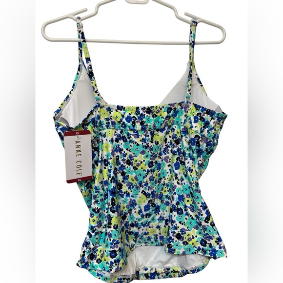 Anne Cole Adjustable Tankini Top Blue Ditsy Floral Print NWT - Picture 2 of 6